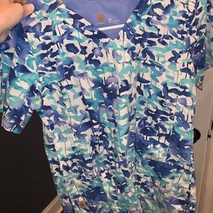 Carhartt Blue Teal White Camo Print Scrub Top